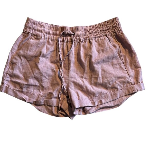 Love Tree Women's Linen Blend Cuffed Shorts Size Medium Drawstring Elastic Waist - Picture 1 of 10